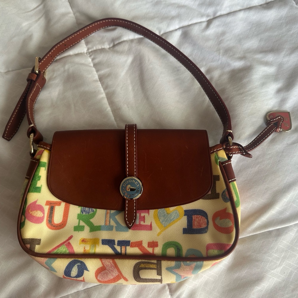 Dooney & Bourke Brown Leather Trim Multicolor Alphabet Shoulder Bag
